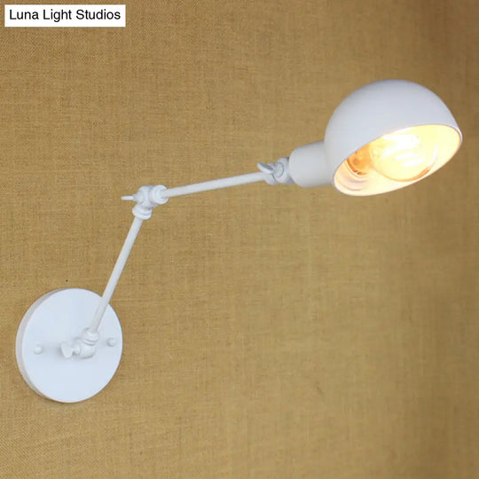 Retro Swing Arm Wall Lamp - Metallic Mini Sconce Light In White For Study Room