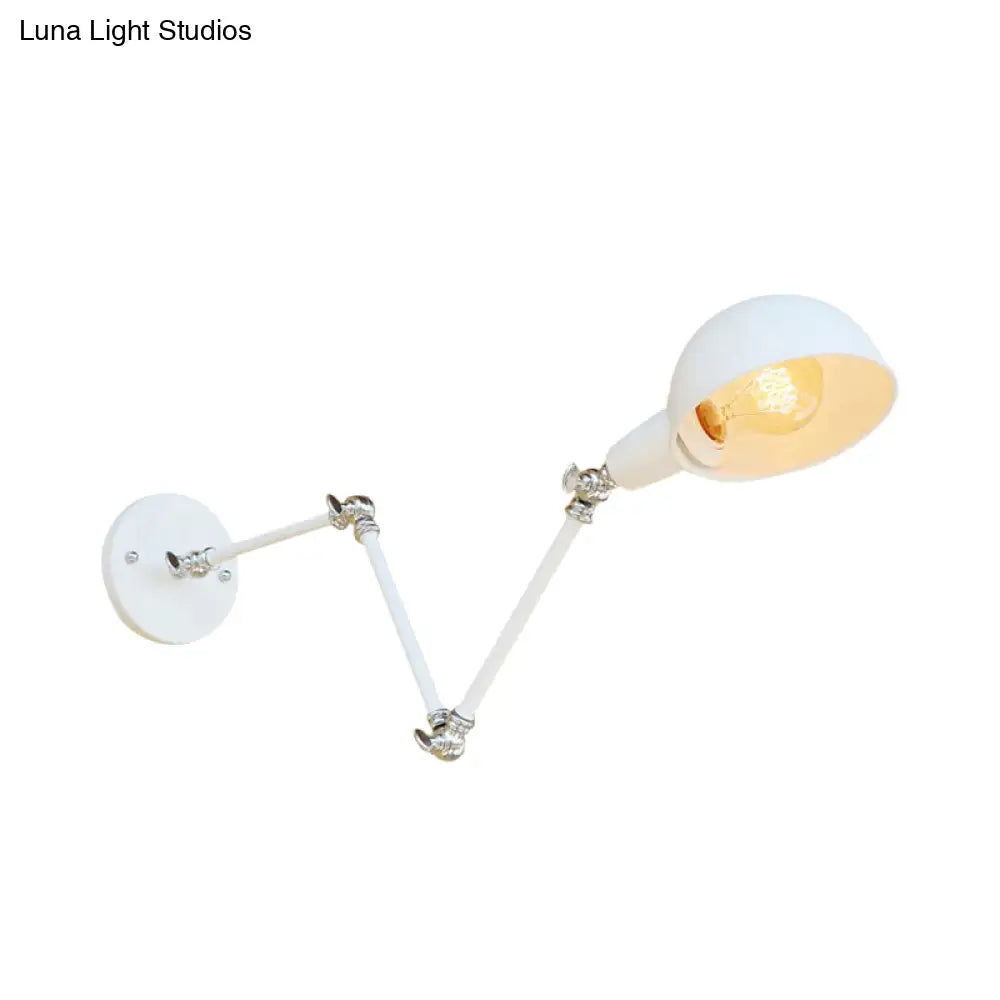 Retro Swing Arm Wall Lamp - Metallic Mini Sconce Light In White For Study Room