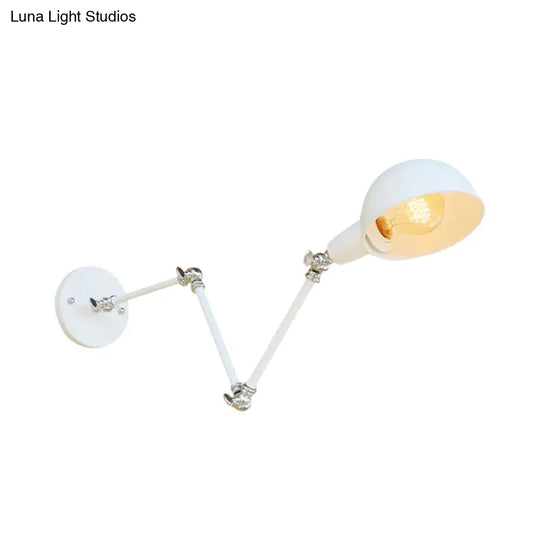 Retro Swing Arm Wall Lamp - Metallic Mini Sconce Light In White For Study Room