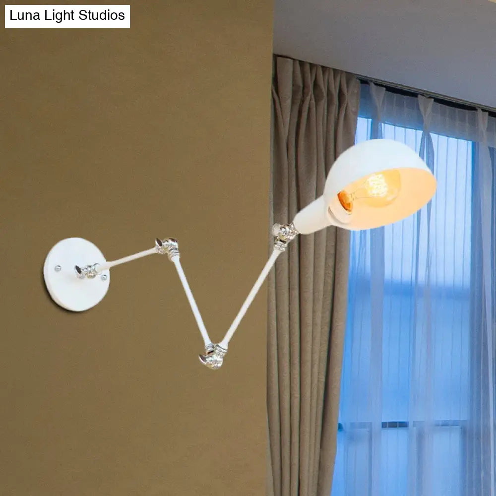 Retro Swing Arm Wall Lamp - Metallic Mini Sconce Light In White For Study Room