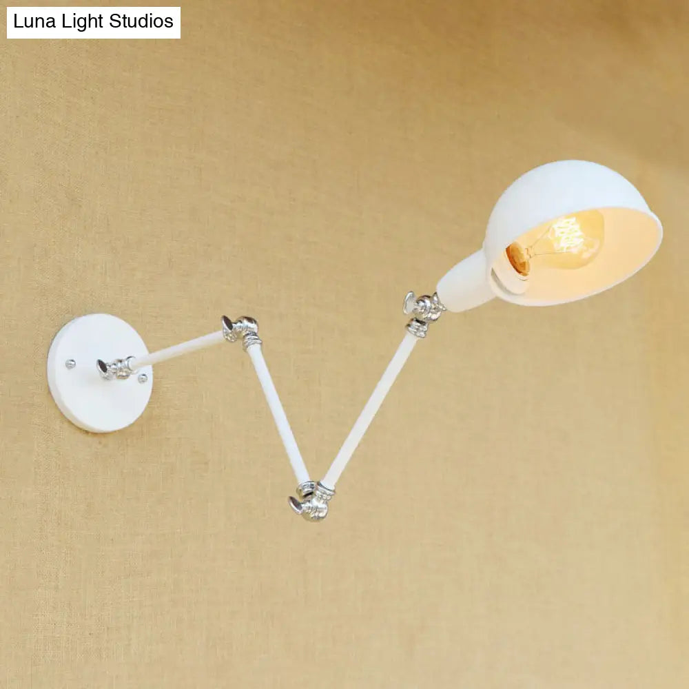 Retro Swing Arm Wall Lamp - Metallic Mini Sconce Light In White For Study Room