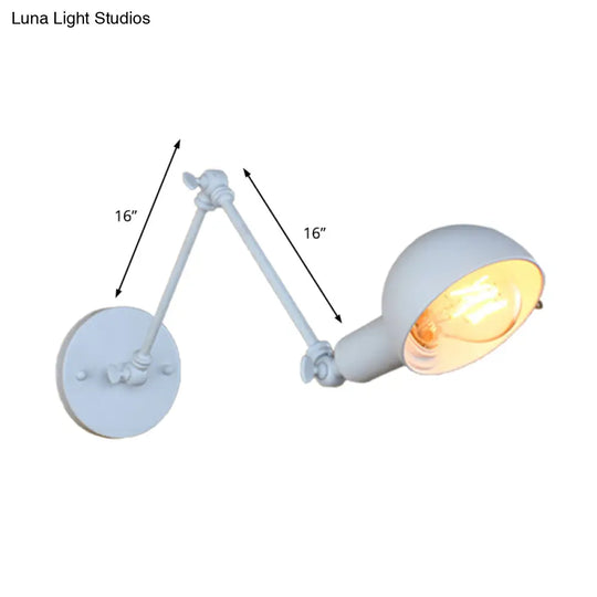 Retro Swing Arm Wall Lamp - Metallic Mini Sconce Light In White For Study Room