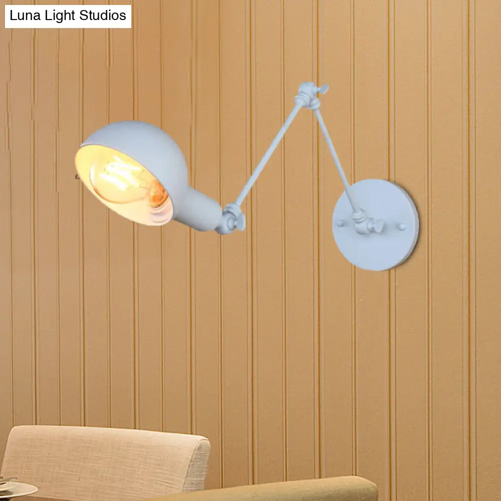 Retro Swing Arm Wall Lamp - Metallic Mini Sconce Light In White For Study Room