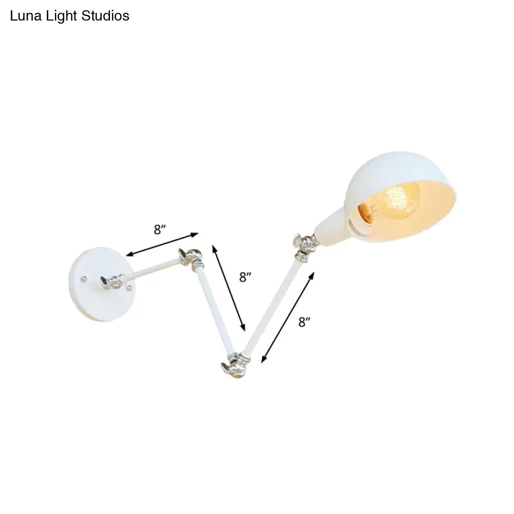 Retro Swing Arm Wall Lamp - Metallic Mini Sconce Light In White For Study Room