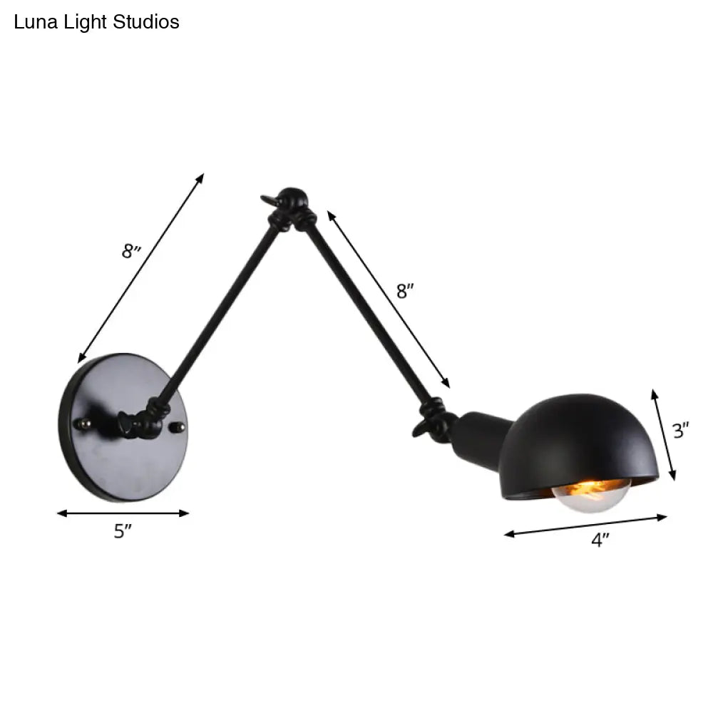 Retro Swing Arm Wall Lamp - Single-Bulb Iron Lighting With Bowl Shade Black 8+8/12+12