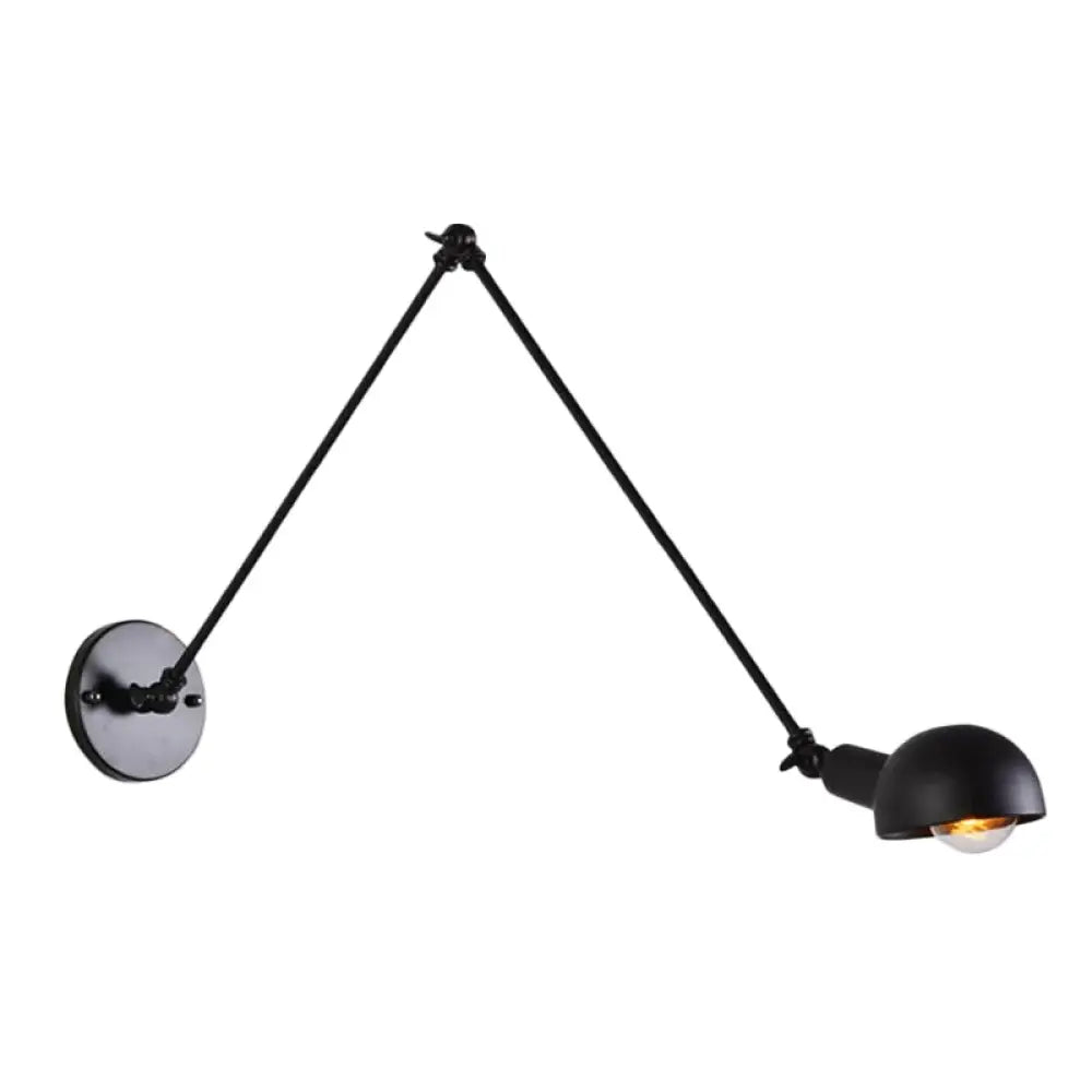 Retro Swing Arm Wall Lamp - Single-Bulb Iron Lighting With Bowl Shade Black 8+8/12+12 / 19.5+19.5