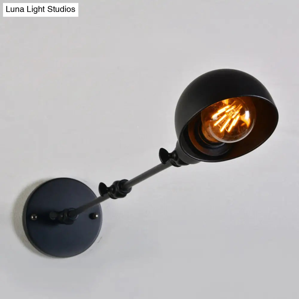 Retro Swing Arm Wall Lamp - Single-Bulb Iron Lighting With Bowl Shade Black 8+8/12+12