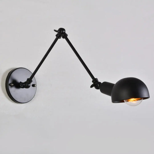 Retro Swing Arm Wall Lamp - Single-Bulb Iron Lighting With Bowl Shade Black 8+8/12+12 / 8+8