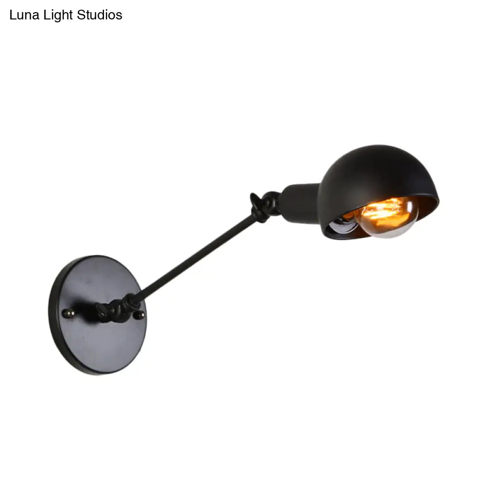 Retro Swing Arm Wall Lamp - Single-Bulb Iron Lighting With Bowl Shade Black 8+8/12+12