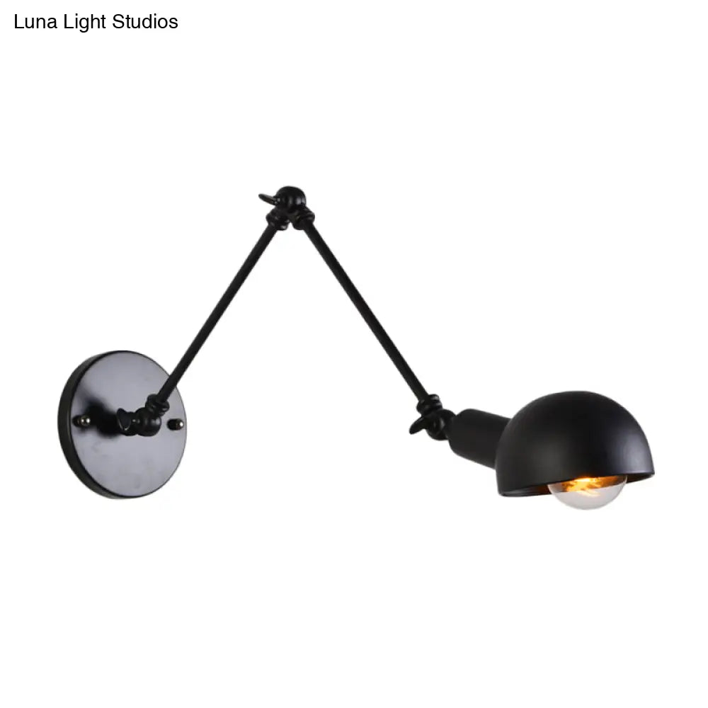 Retro Swing Arm Wall Lamp - Single-Bulb Iron Lighting With Bowl Shade Black 8+8/12+12