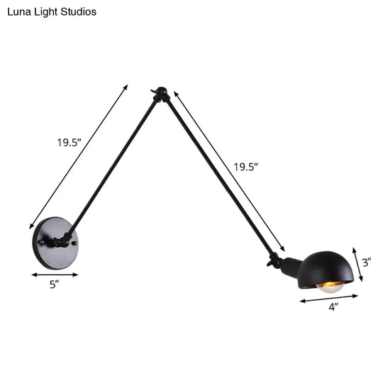 Retro Swing Arm Wall Lamp - Single-Bulb Iron Lighting With Bowl Shade Black 8+8/12+12