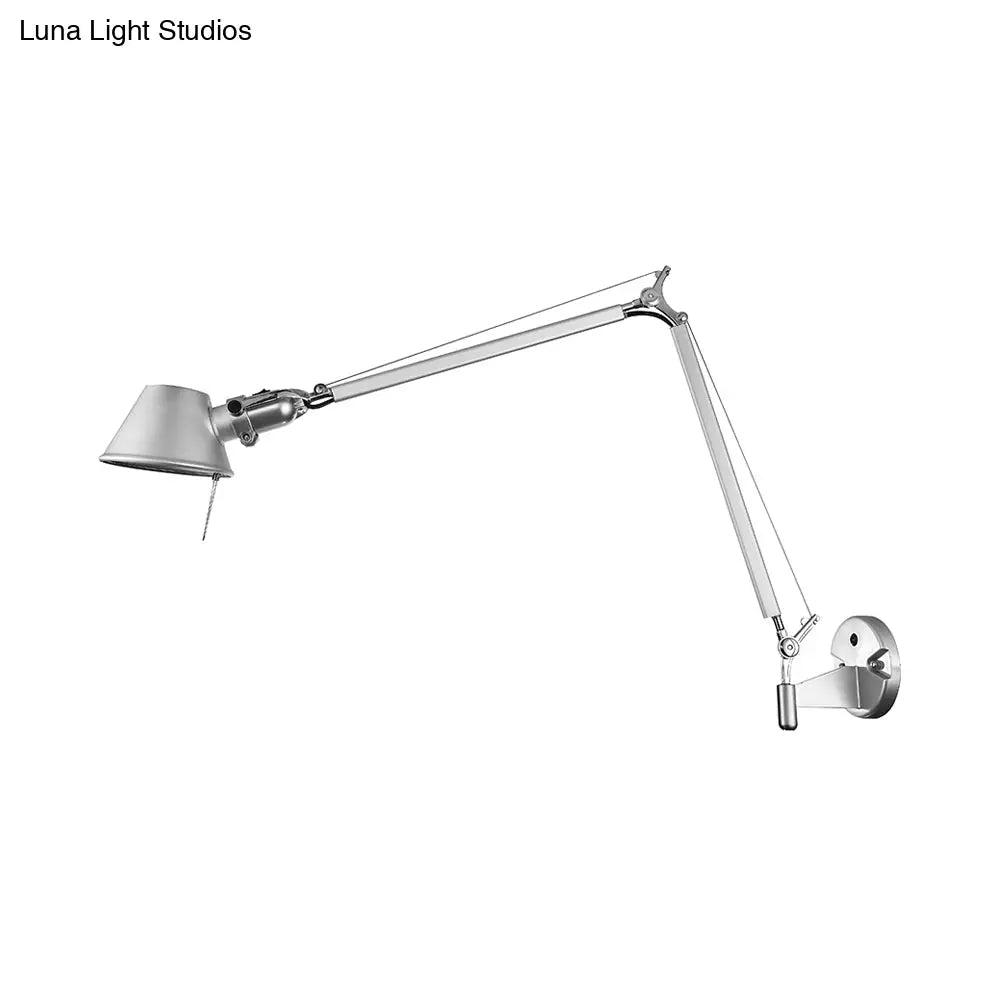 Retro Swing Arm Wall Lamp With Metallic Finish And Tapered Design - Ideal For Study Room Lighting