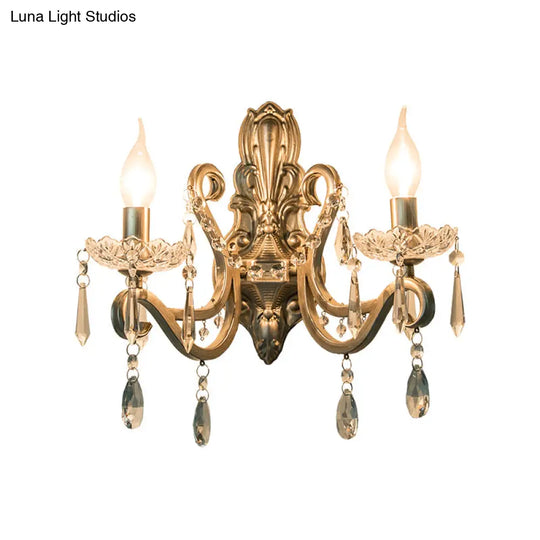 Retro Swirl Arm Silver Finish Wall Sconce With Crystal Drop - Stylish Living Room Lighting