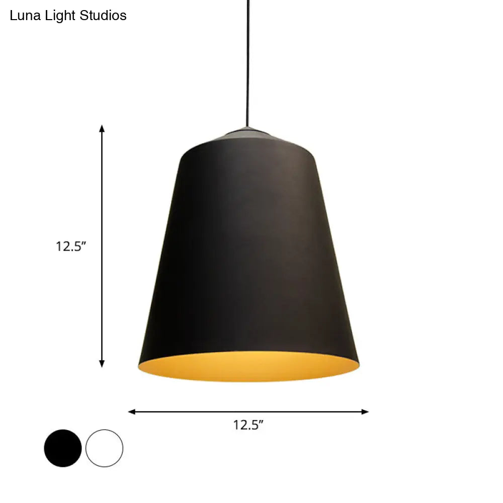 Retro Tapered Shade Pendant Lighting - 6/10.5/12.5 Width Metallic Hanging Ceiling Light: Black/White