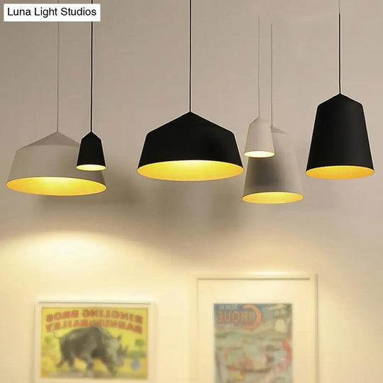 Retro Tapered Shade Pendant Lighting - 6/10.5/12.5 Width Metallic Hanging Ceiling Light: Black/White