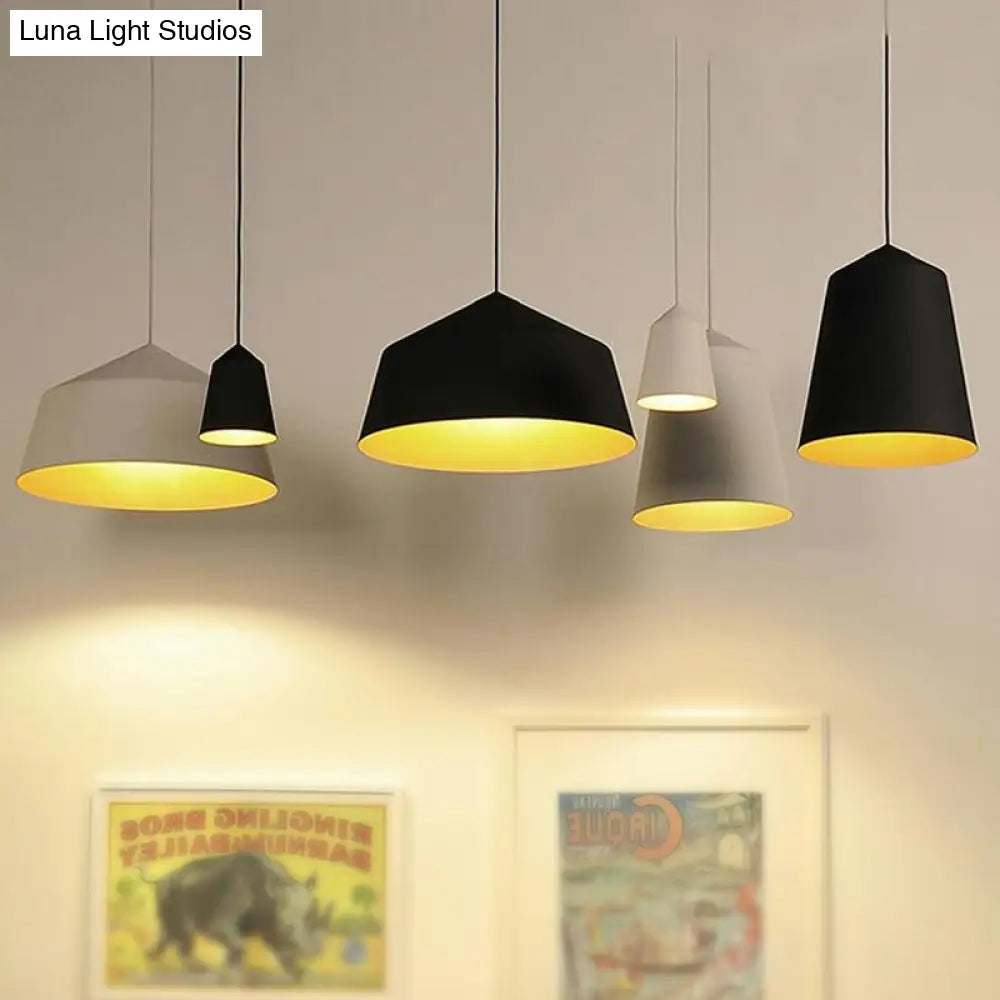 Retro Tapered Shade Pendant Light Metallic Hanging Ceiling (6’/10.5’/12.5’ Width) - Black/White