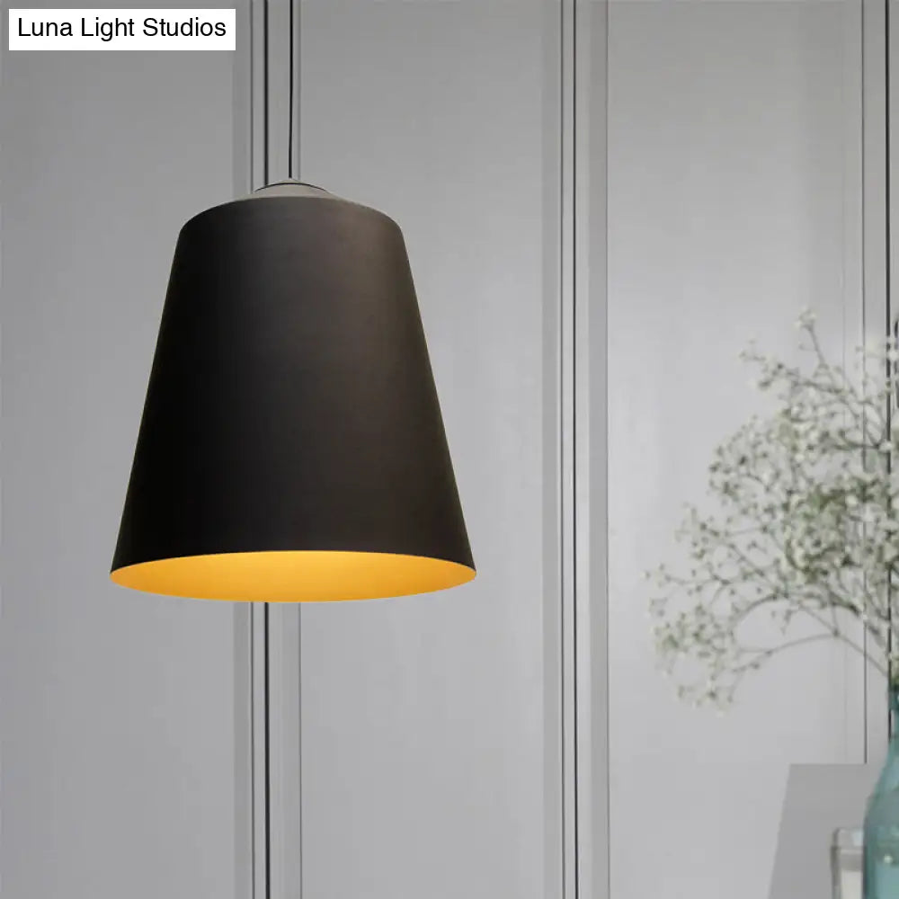 Retro Tapered Shade Pendant Lighting - 6/10.5/12.5 Width Metallic Hanging Ceiling Light: Black/White