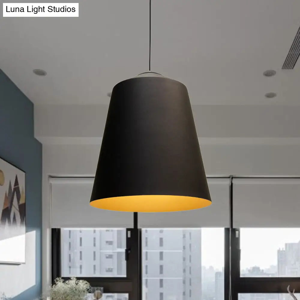 Retro Tapered Shade Pendant Lighting - 6/10.5/12.5 Width Metallic Hanging Ceiling Light: Black/White