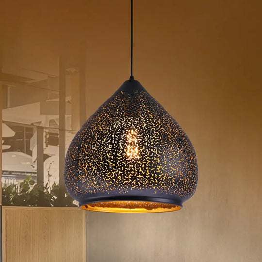 Retro Teardrop Iron Hanging Lamp: Hollowed-Out Design Black 8/12 Width / 8