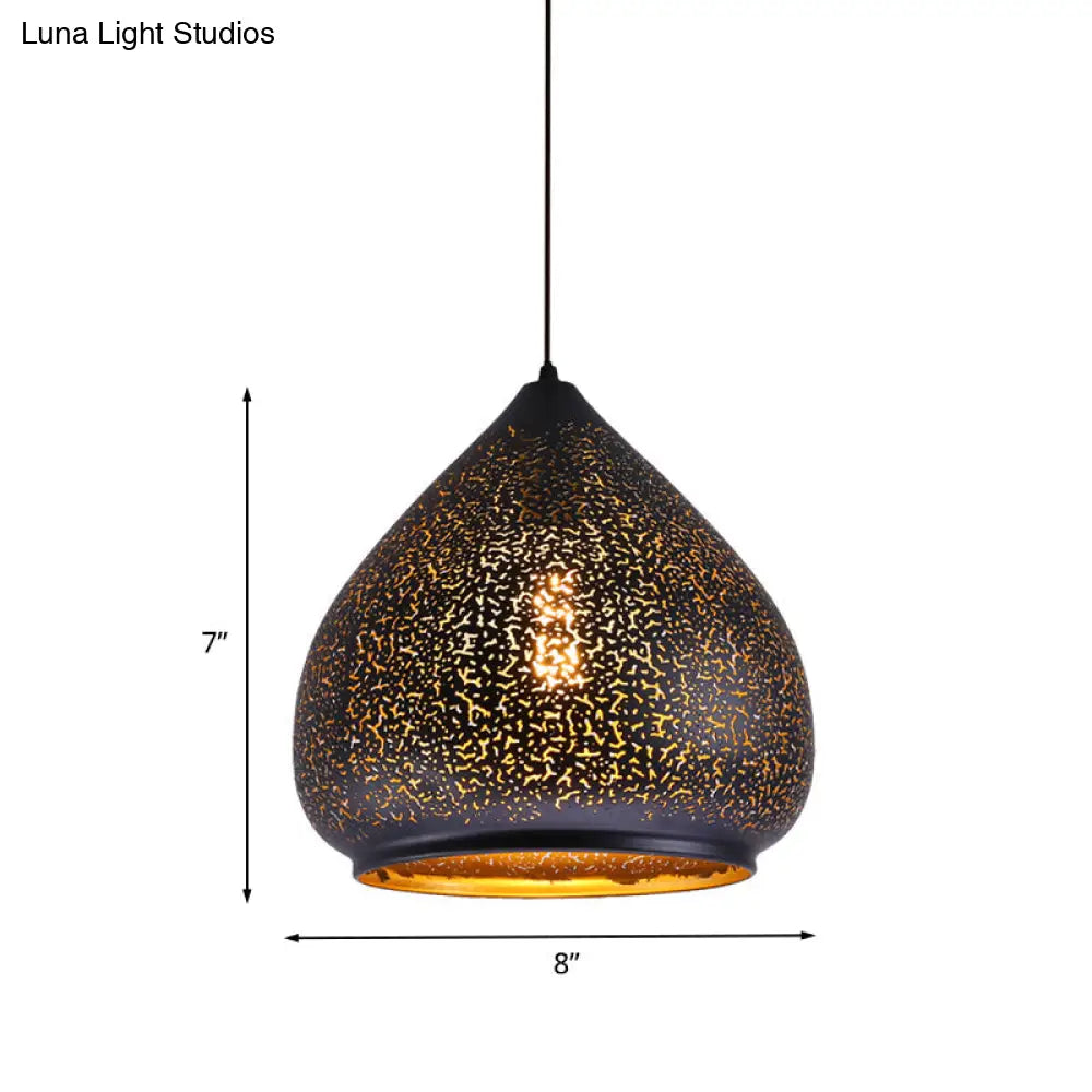 Retro Teardrop Iron Hanging Lamp: Hollowed-Out Design Black 8/12 Width