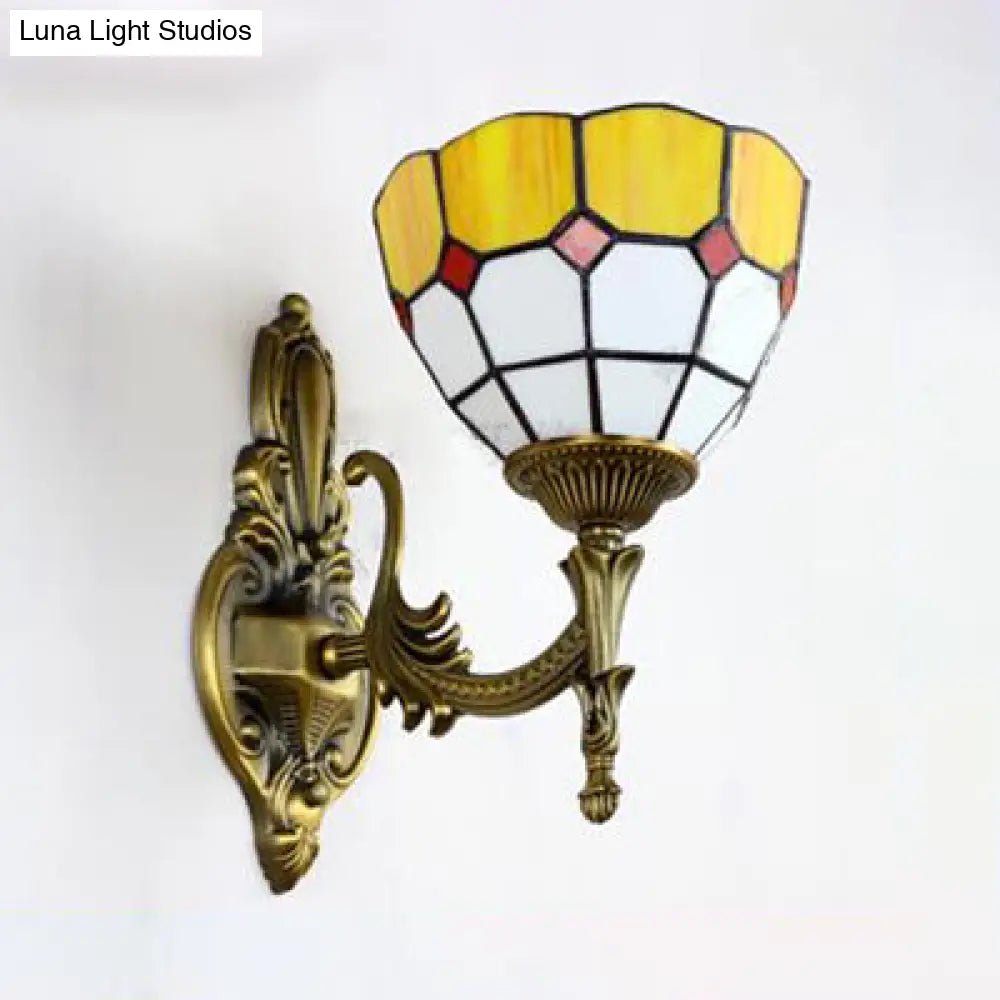 Retro Tiffany Stained Glass Wall Sconce With 1 Light -Yellow/Blue For Corridor