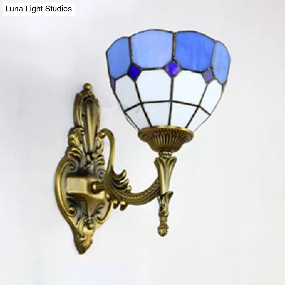 Retro Tiffany Stained Glass Wall Sconce With 1 Light -Yellow/Blue For Corridor