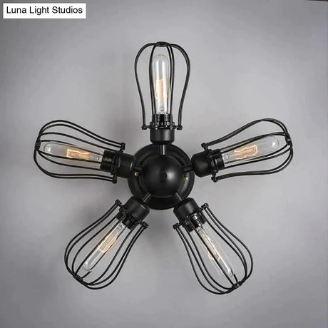 Retro Vintage Black 5 Lights Grln Ceiling E27 Lamp Fixtures For Home Bedroom/Living Room/Bar/Cafe