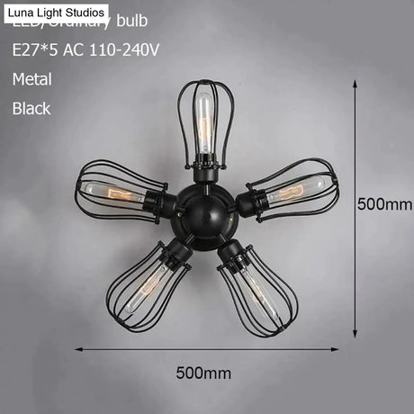 Retro Vintage Black 5 Lights Grln Ceiling E27 Lamp Fixtures For Home Bedroom/Living Room/Bar/Cafe