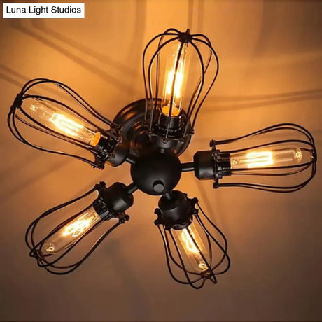 Retro Vintage Black 5 Lights Grln Ceiling E27 Lamp Fixtures For Home Bedroom/Living Room/Bar/Cafe