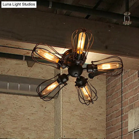 Retro Vintage Black 5 Lights Grln Ceiling E27 Lamp Fixtures For Home Bedroom/Living Room/Bar/Cafe