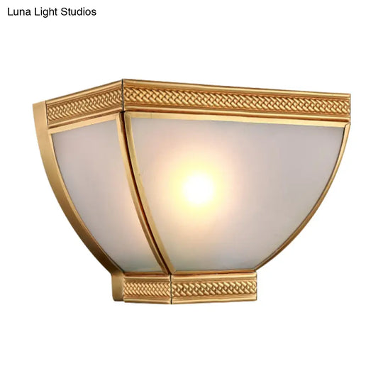 Retro Wall Mounted 1-Head Opaque Glass Torch Flush Light With Gold Edge