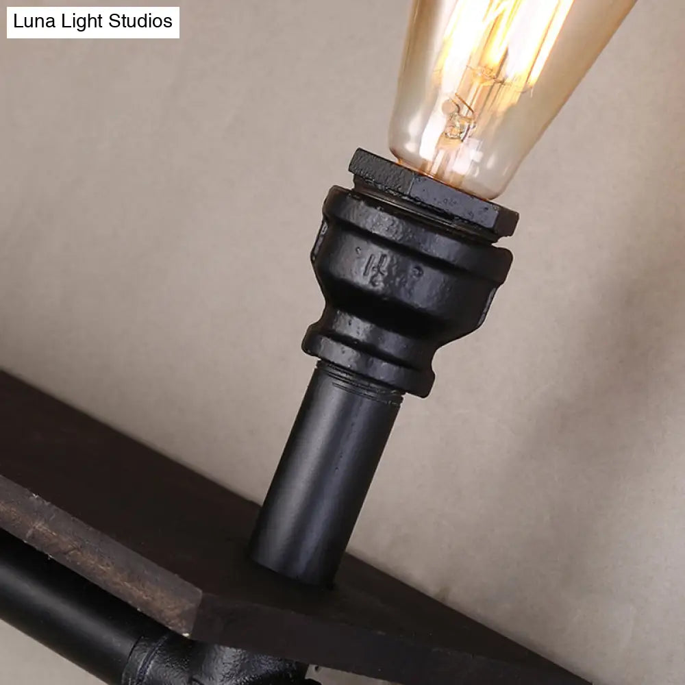 Retro Water Pipe Wall Light With 2 Heads And Iron Shelf Black Finish - Ideal For Living Rooms