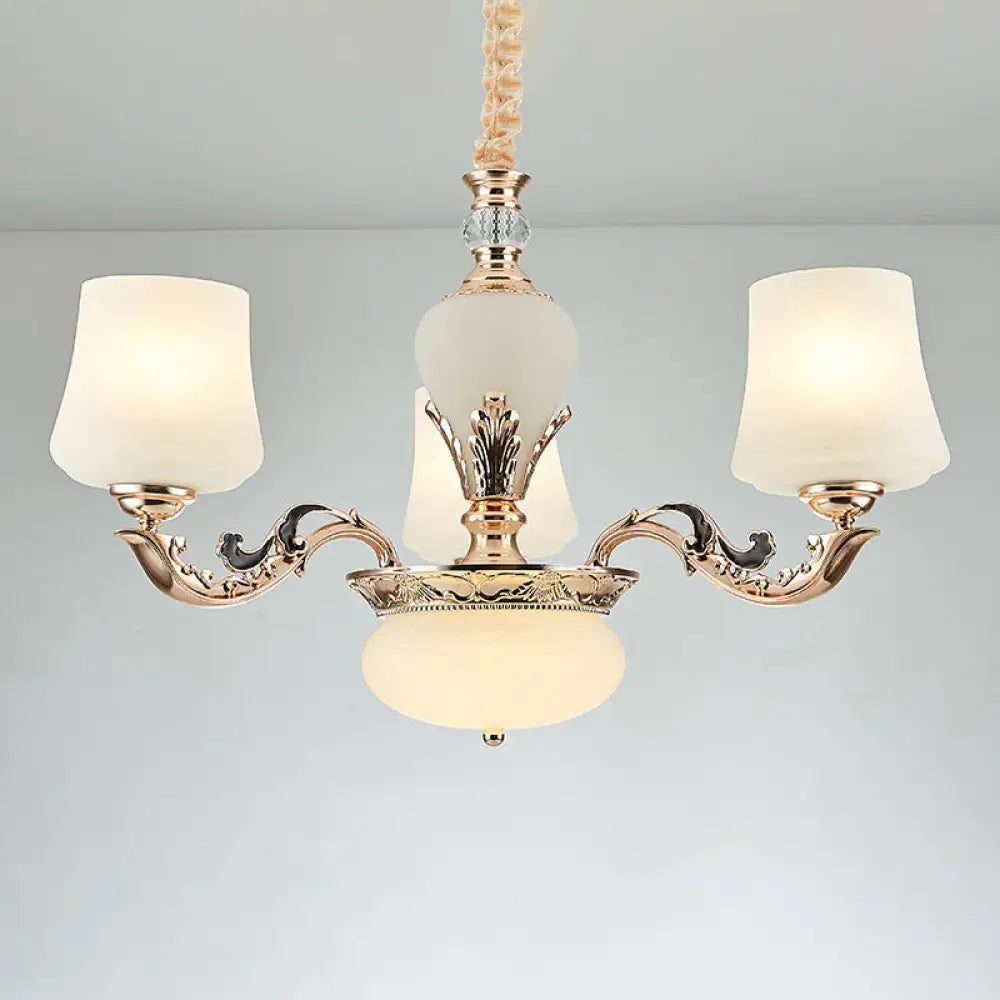 Retro White Glass Chandelier Pendant Light For Living Room With Tapered Shade 3 /