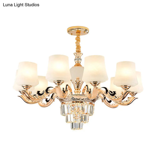 Retro White Glass Chandelier Pendant Light For Living Room With Tapered Shade