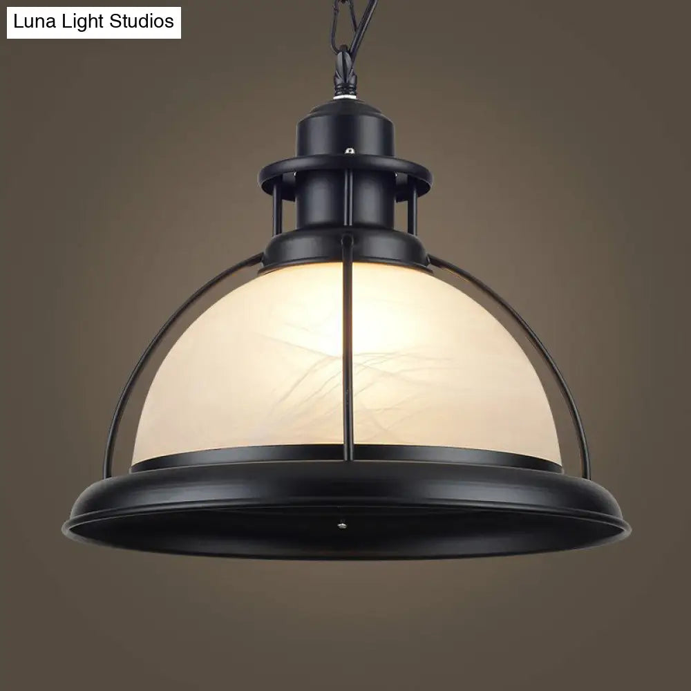 Retro White Glass Half-Globe Pendant Ceiling Light - Dining Room Suspension Lighting 1 Head