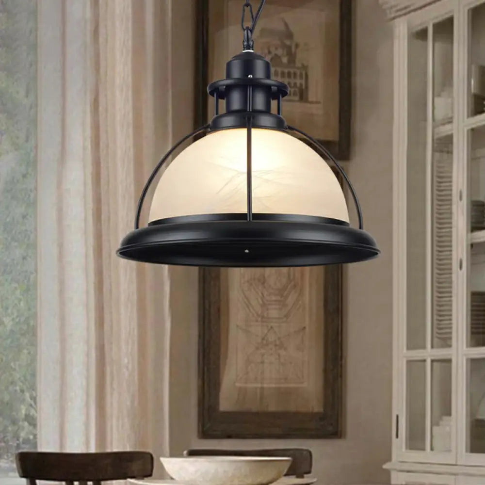 Retro White Glass Half-Globe Pendant Ceiling Light - Dining Room Suspension Lighting 1 Head