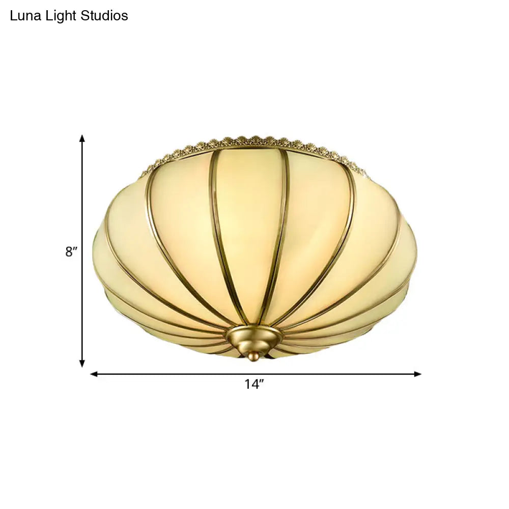 Retro White Glass Sphere Flush Mount Ceiling Light Fixture - 3 Brass Heads Ideal For Bedroom