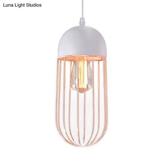 Wire Cage Hanging Light With Cone/Oval/Barrel Shade - Retro Style Pendant Lamp 1 Black/White Ideal