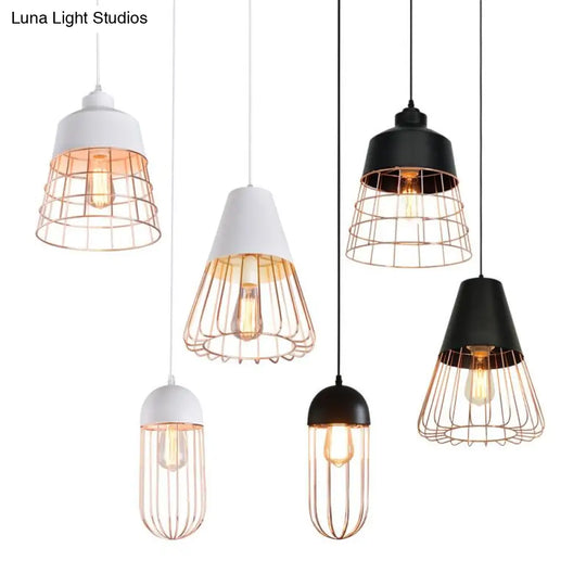 Retro Wire Cage Pendant Light With Versatile Shade - Perfect For Living Room Decor