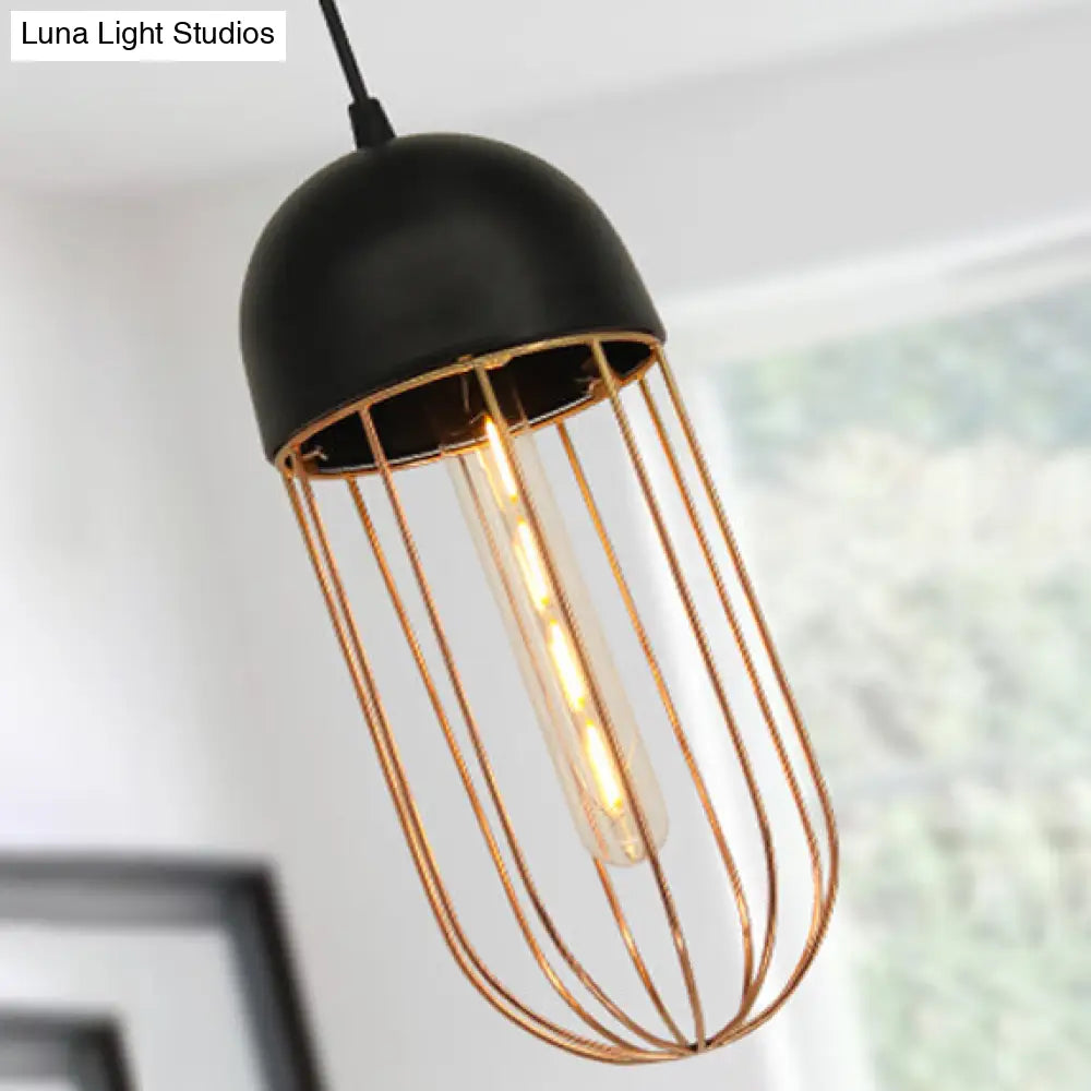 Wire Cage Hanging Light With Cone/Oval/Barrel Shade - Retro Style Pendant Lamp 1 Black/White Ideal