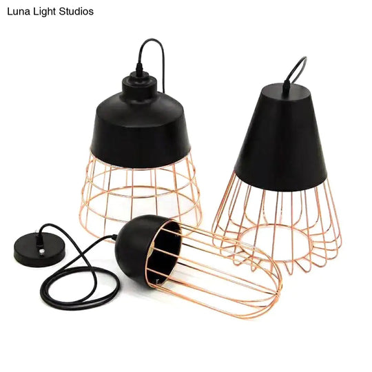 Retro Wire Cage Pendant Light With Versatile Shade - Perfect For Living Room Decor