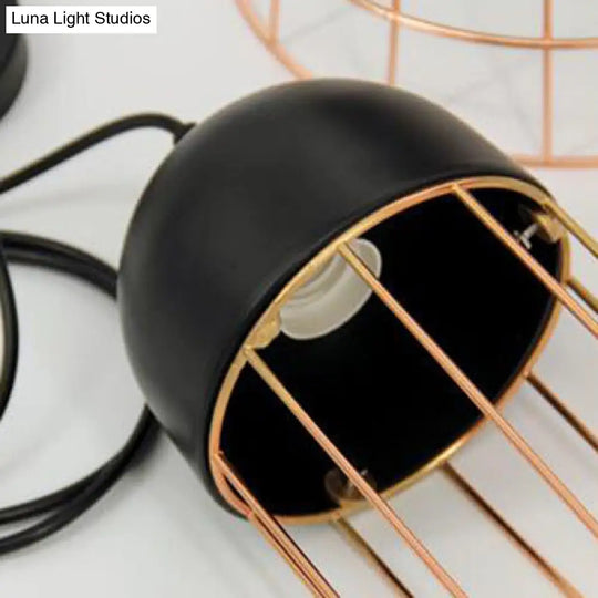 Wire Cage Hanging Light With Cone/Oval/Barrel Shade - Retro Style Pendant Lamp 1 Black/White Ideal