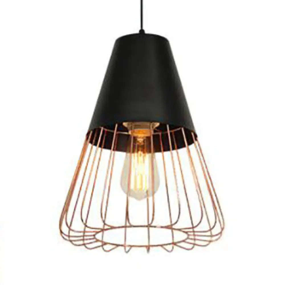 Retro Wire Cage Pendant Light With Versatile Shade - Perfect For Living Room Decor Black / Cone