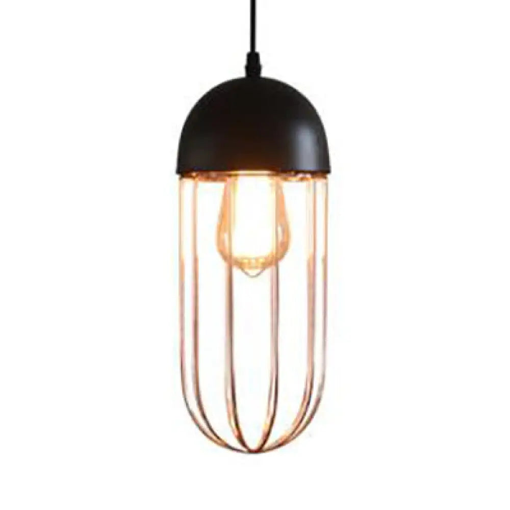 Retro Wire Cage Pendant Light With Versatile Shade - Perfect For Living Room Decor Black / Oval