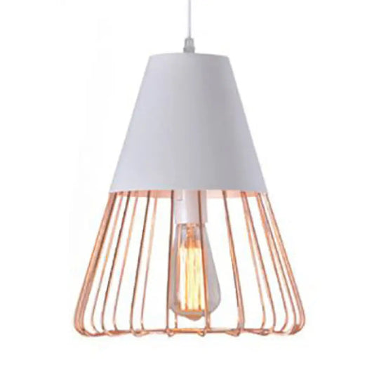 Retro Wire Cage Pendant Light With Versatile Shade - Perfect For Living Room Decor White / Cone