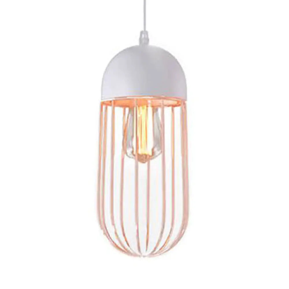 Retro Wire Cage Pendant Light With Versatile Shade - Perfect For Living Room Decor White / Oval