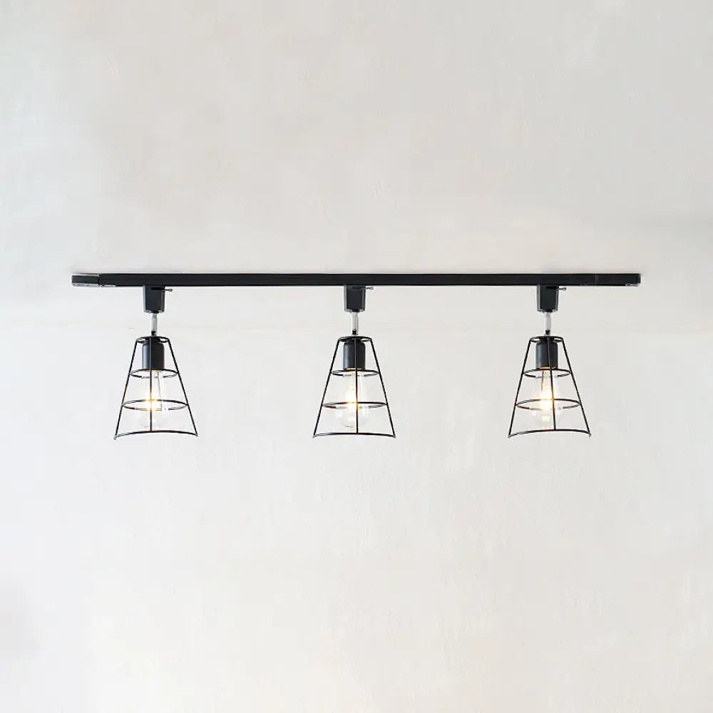 Retro Wire Cage Semi Flush Ceiling Light With Rotatable Conical Shade Black/White Metal Black