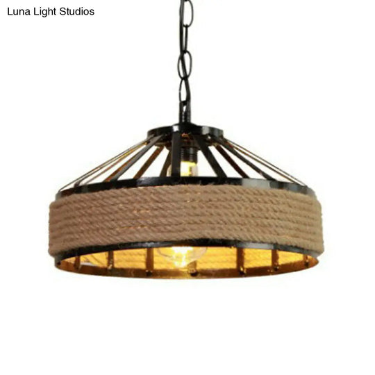 Retro Yurt Suspension Lighting - 1 Head Hemp Rope Pendant/Ceiling Light In Brown