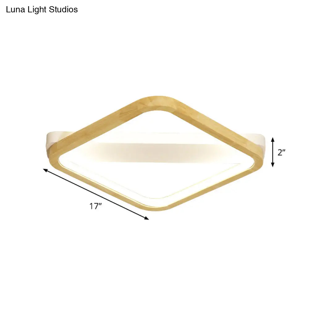 Rhombus Wood Flush Mount Light Led Minimalism Fixture In Beige | 13/17/21 Width