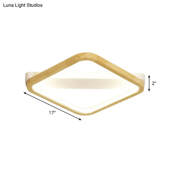 Rhombus Wood Flush Mount Light Led Minimalism Fixture In Beige | 13/17/21 Width